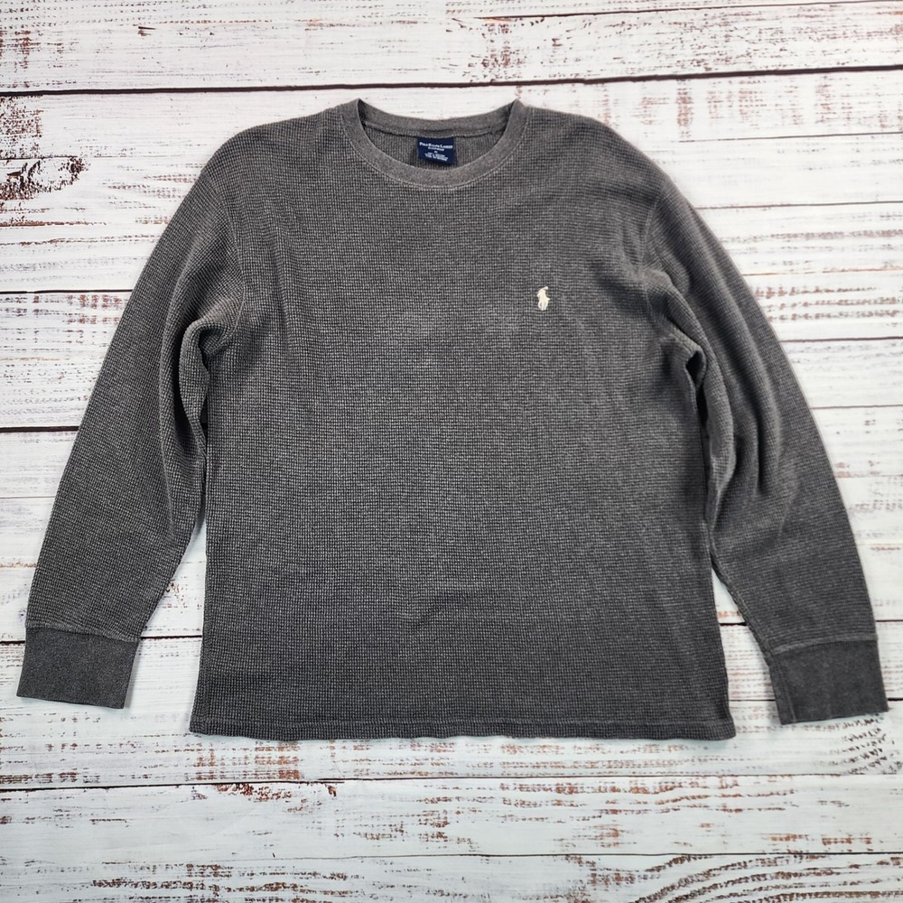 Polo Ralph Lauren Mens Waffle Knit Thermal Sleepwear Shirt Gray XL 100% Cotton